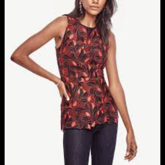 Ann Taylor Red Vine Lace Peplum Shell - Picture 1 of 5